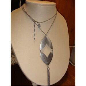 Topshop Long Silver Statement Necklace with Fringe Pendant